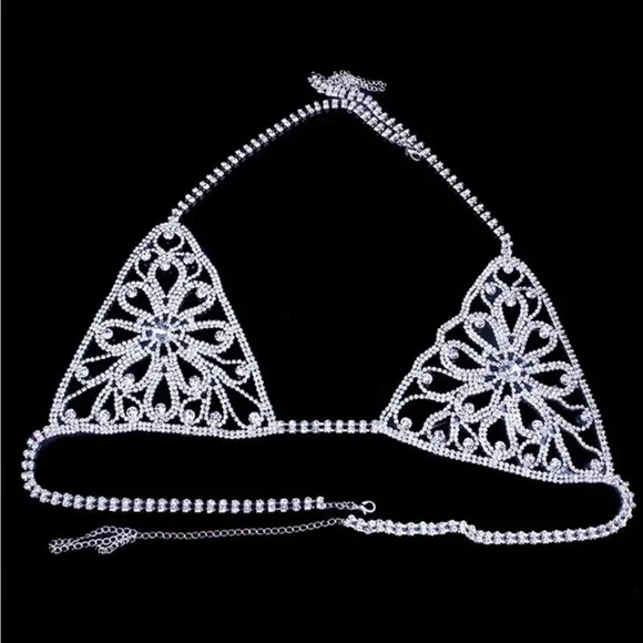 Boho Rhinestone body bra and thong body jewelry festival in SILVER color - Picture 4 of 6